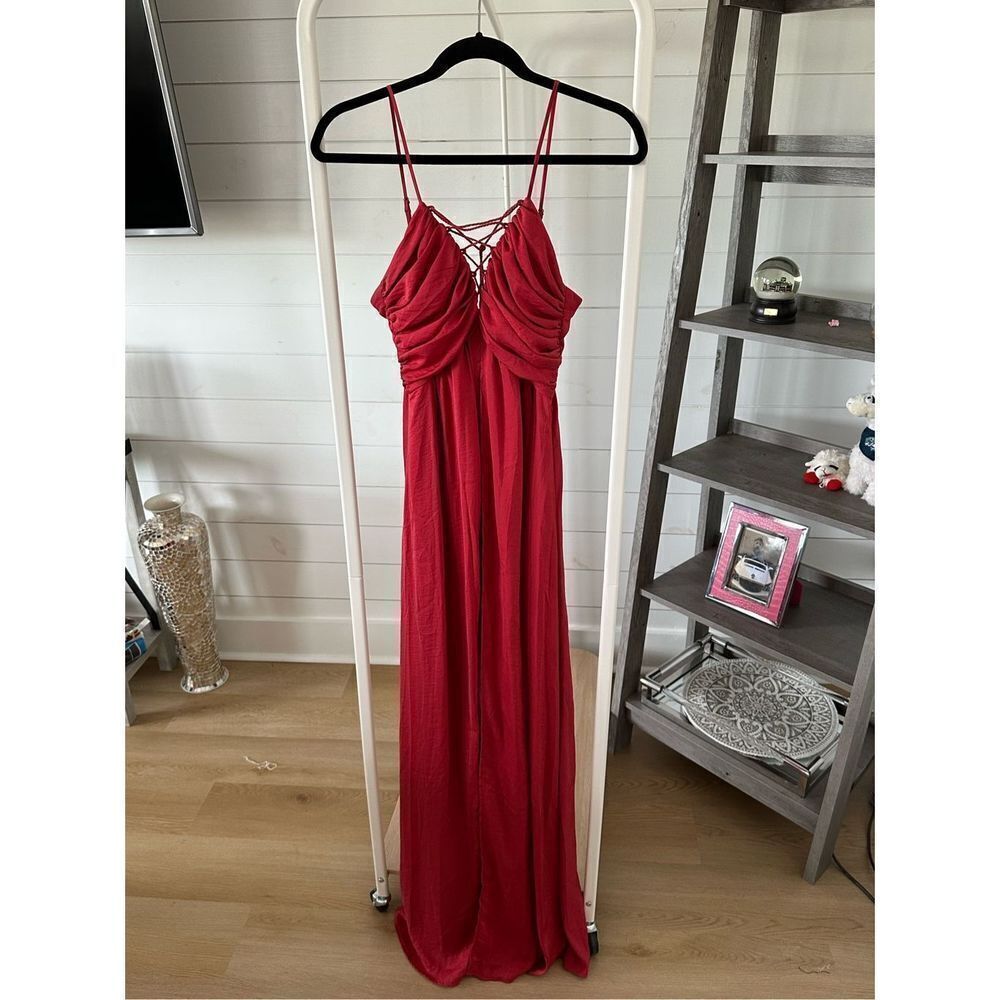TJD Strappy Maxi Dress‎ Womens Red sz small Romantic Boho Coastal Resortwear